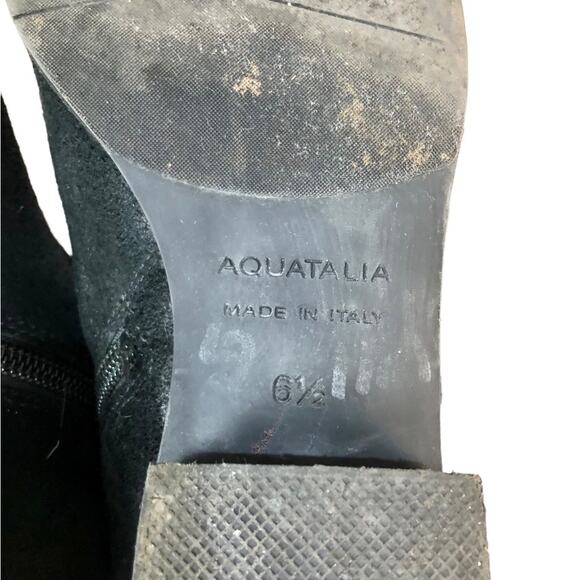 Aquatalia Black Suede Almond Toe Low Heel Ankle Boot Silver Buckle Size 6.5 - Picture 6 of 10